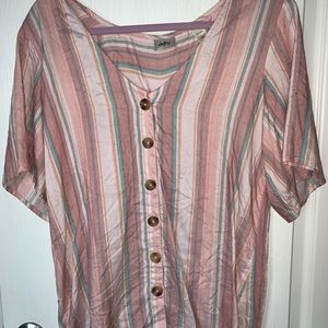 BKE pink striped shirt sleeve blouse